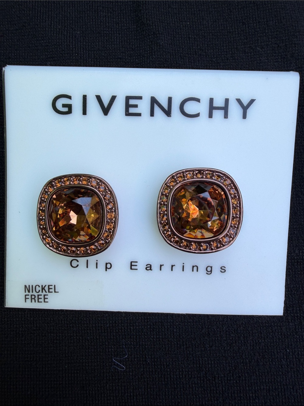 Givenchy Brown Crystal Halo Clip Earrings